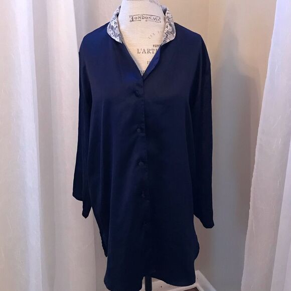 VINTAGE VICTORIA SECRET GOLD TAG NAVY LACE NIGHT GOWN SHIRT LINGERIE (A1) - Picture 1 of 4